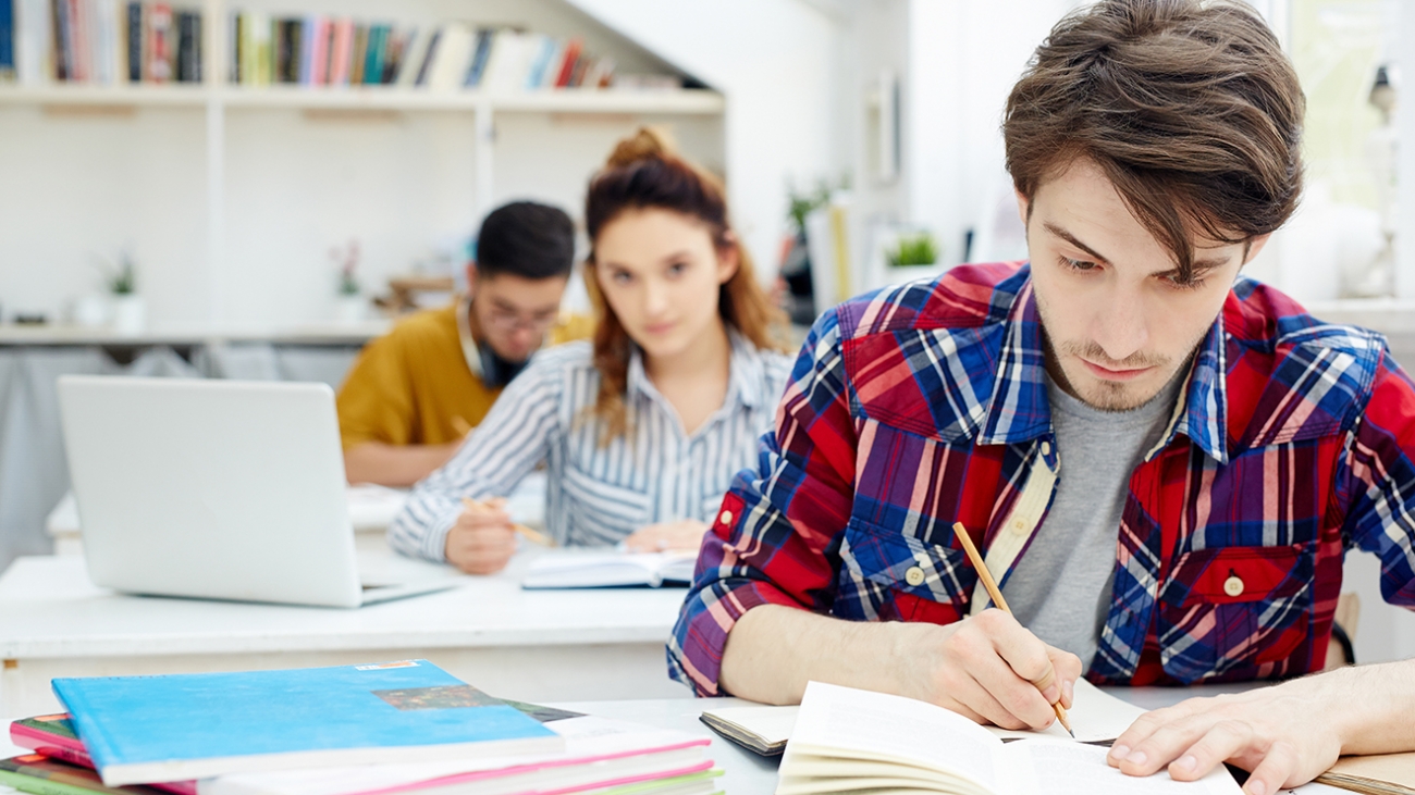 Clever student making notes at lesson