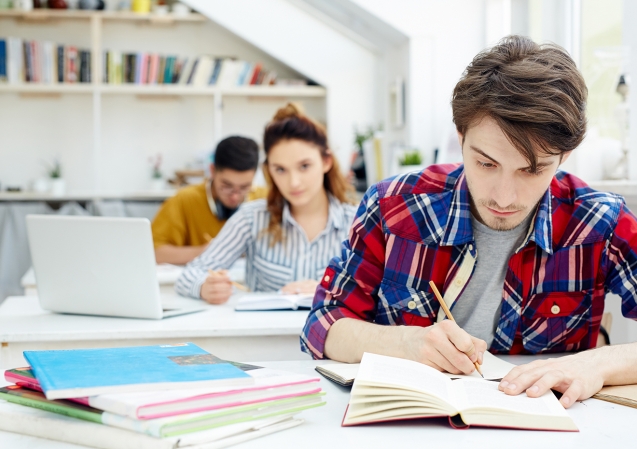 Clever student making notes at lesson