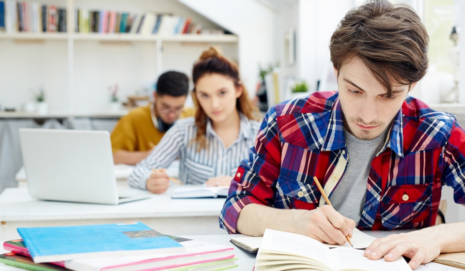 Clever student making notes at lesson